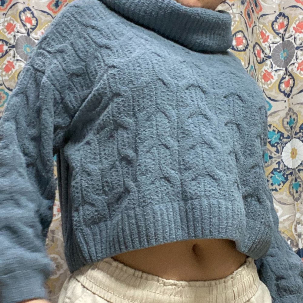 Cropped Cowl Neck Sweater